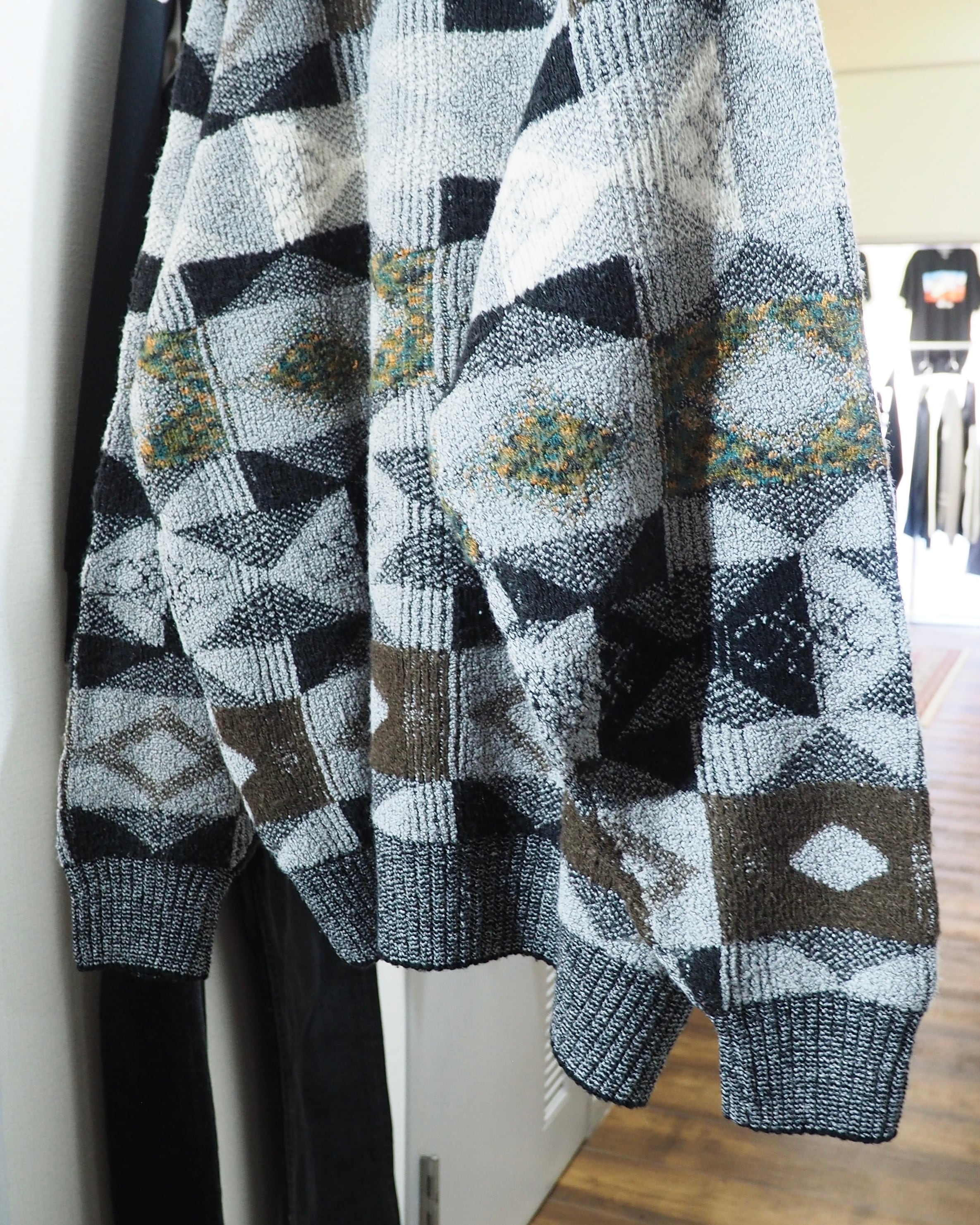 1990s Monotone × Geometric pattern Design vintage loose knit