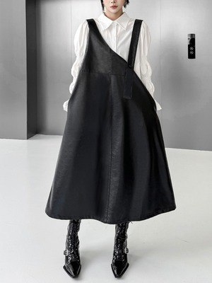 Unique PU leather A-line jumper skirt [T2521]