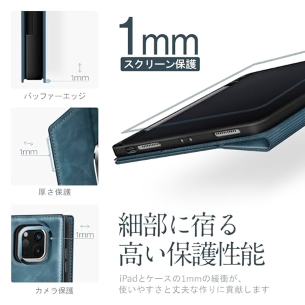 Antbox iPad Pro 12.9 ケース 2022 第6世代 iPad Pro 12.9 第5/4/3世代(2021/2020/2018) 兼用 Upgraded ソフトPUレザー製 全面保護 Pencil 2 収納/ペアリングとワイヤレス充電対応 ひび割れ防止 iPad Pro 12.9インチ カバー オートスリープ＆スタンド機能付き (ダークブルー)