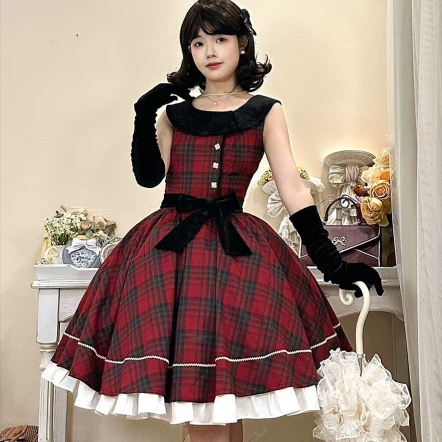 ゴスロリ通販 With U アイドル風 チェック柄 ノースリーブ ワンピース