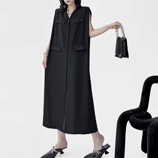 Structured sleeveless long shirt dress C1235
