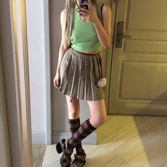 Nodress brown check pleated mini skirt | uturi -日本未入荷海外