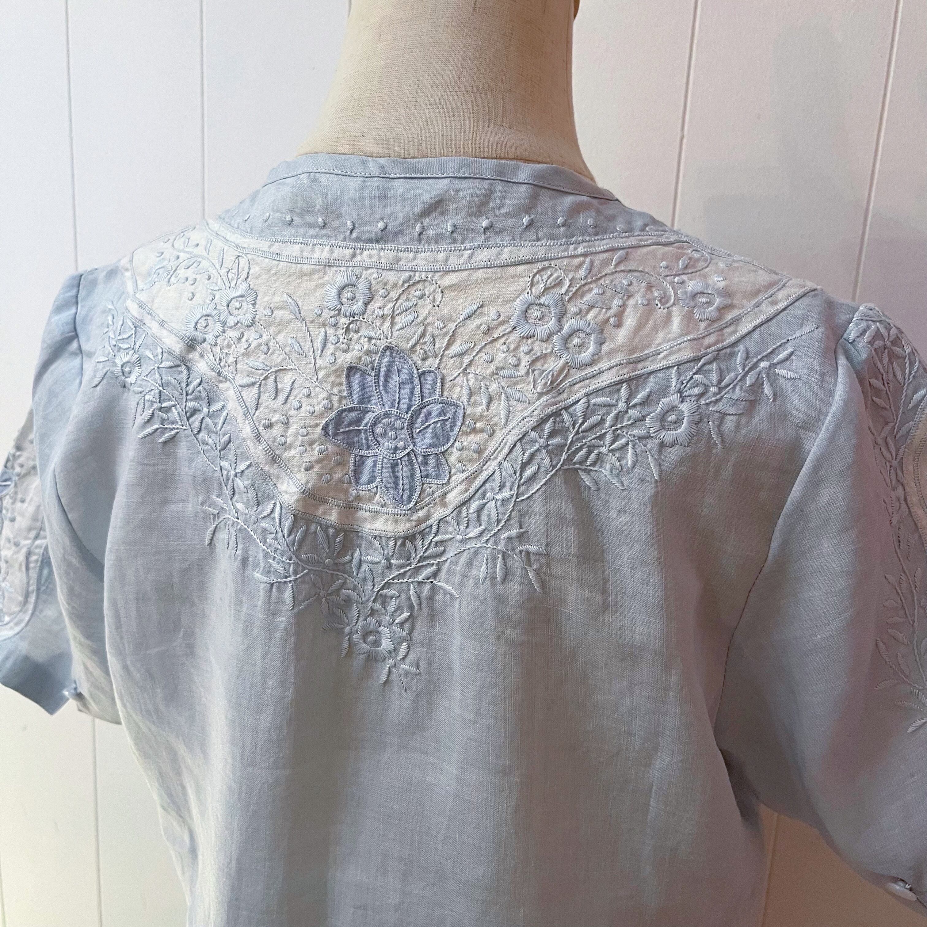 light blue embroidery blouse