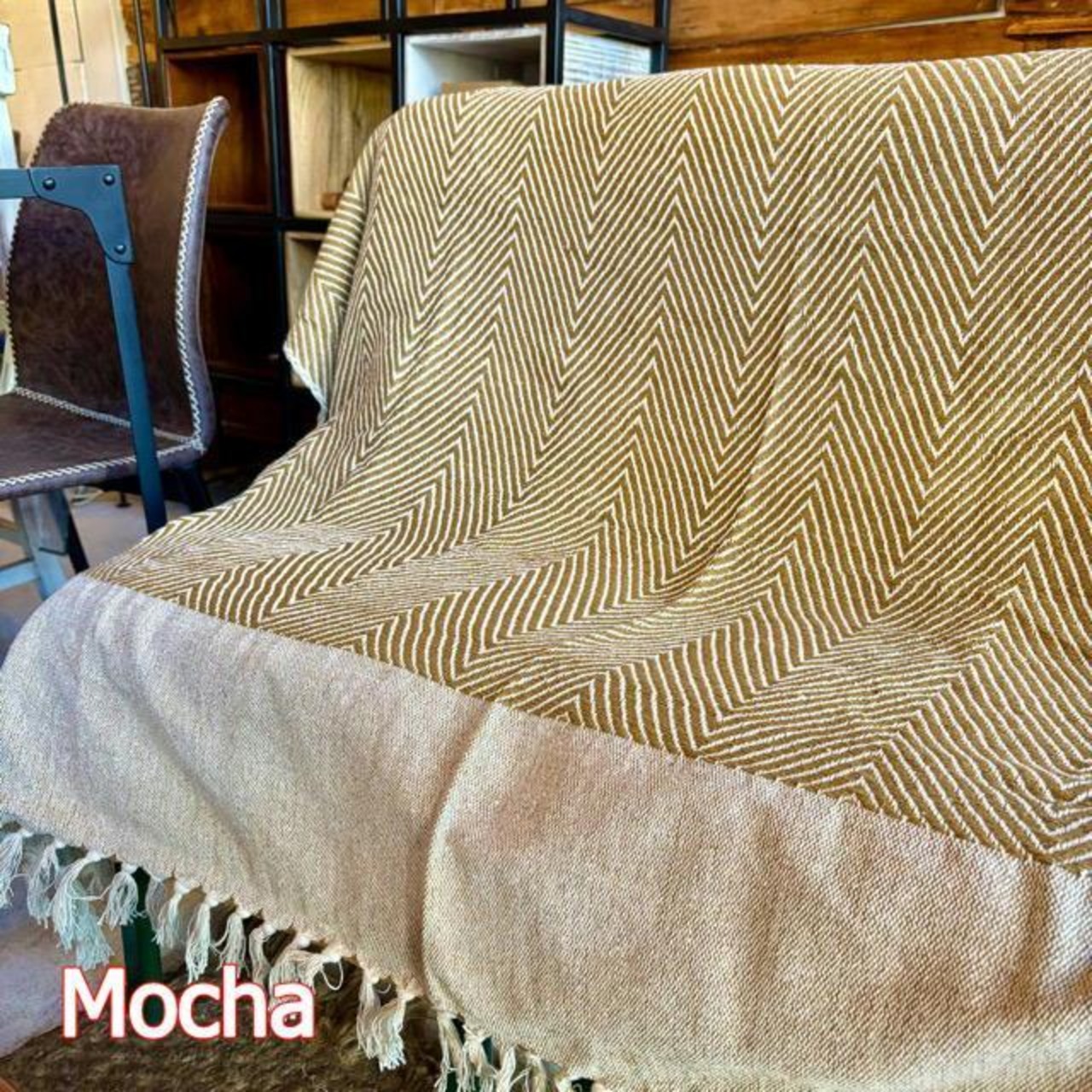 India Cotton Throwket Wave 140x200cm 5 colors available: Yellow, Olive, Blue, Natural, and Mocha