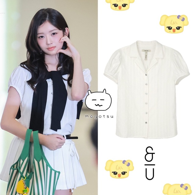 ★IVE レイ 着用！！【AND YOU】Vista Notched Collar Volume Sleeve Blouse (Ivory)