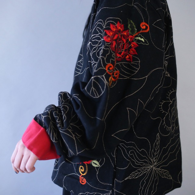 "花×刺繍"  beautiful pattern box silhouette cotton jacket