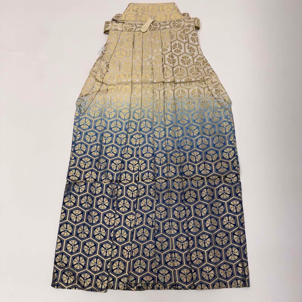 袴 行灯袴 男袴 L size 紐下丈88cm 男性用袴 青 白 金 成人式袴 中古 5307