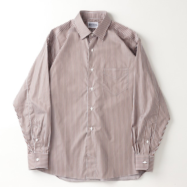 【新品】MINTENS 1930s dead stock shirts made in Italy fabrics made in JAPAN ／ デッドストック イタリア製生地 コットン シャツ ブラウン 日本製  オリジナルブランド 1930年代シルエット サイズ ①