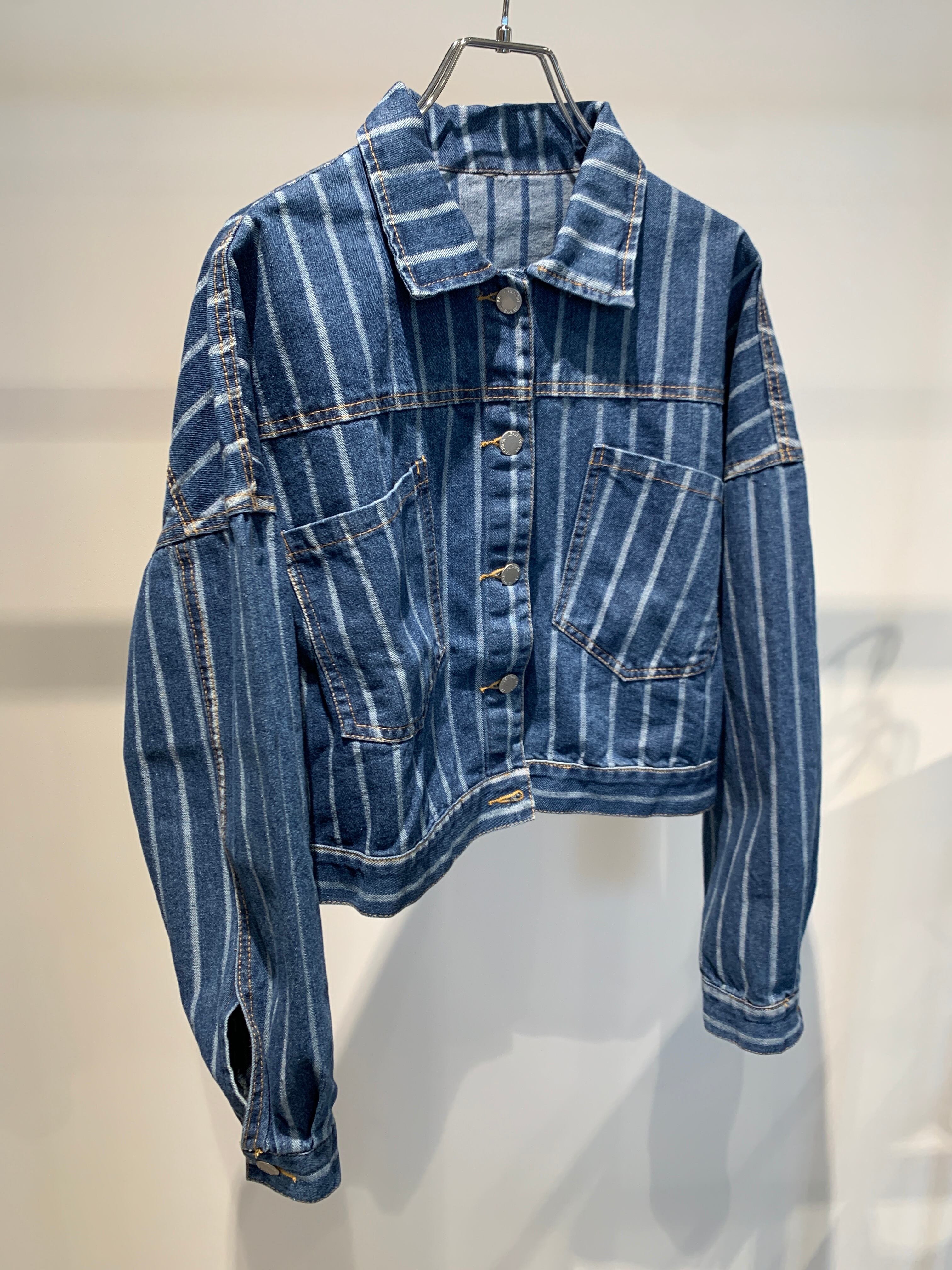 stripe denim short jacket