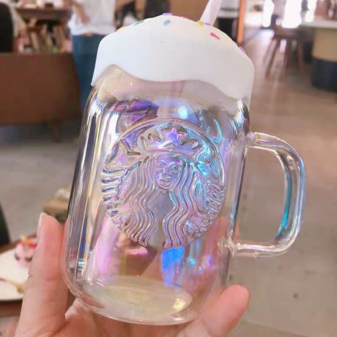 蓋付！アイスクリーム メイソンジャー キラキラ ストローオーロラ 台湾 