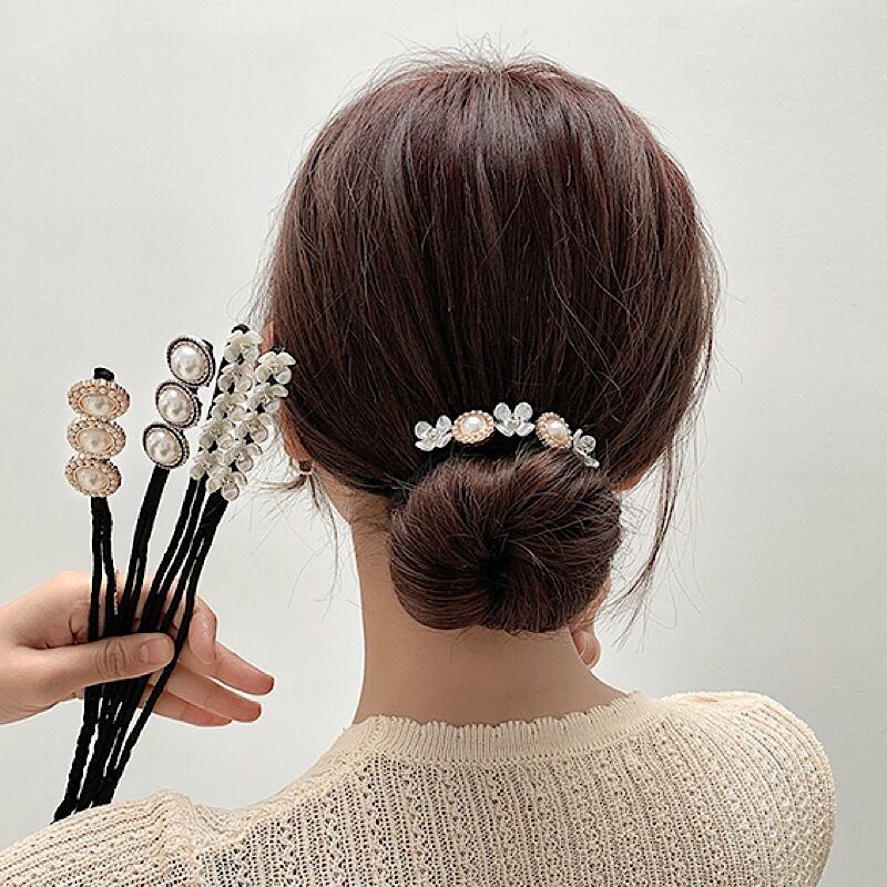 くるっと簡単 まとめ髪 美人 ４個セット パール ヘアアクセサリー シニヨン お花 ヘアアレンジ お団子 ワイヤー 大人女子 オフィス 通勤 Lamitte Deco トレンド 韓国ファッション ショップ Base店