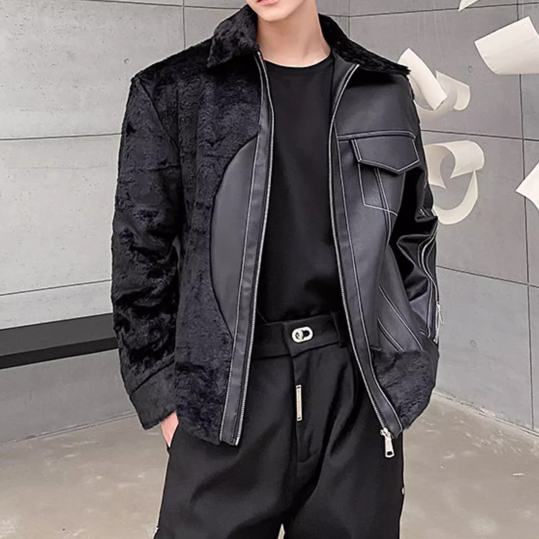フェイクファー切替レザージャケット 1color MOJ0280