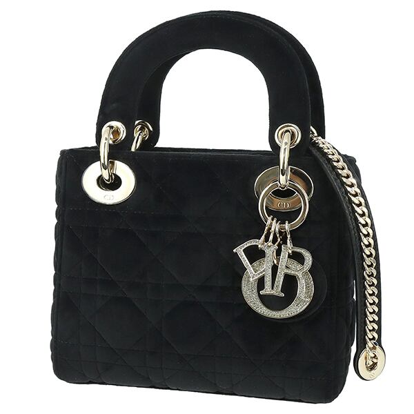 Unused DIOR ディオール レディ ディオール バッグ ミニ ベルベット ブラック ゴールド金具 ハンドバッグ ショルダーバッグ 未使用品