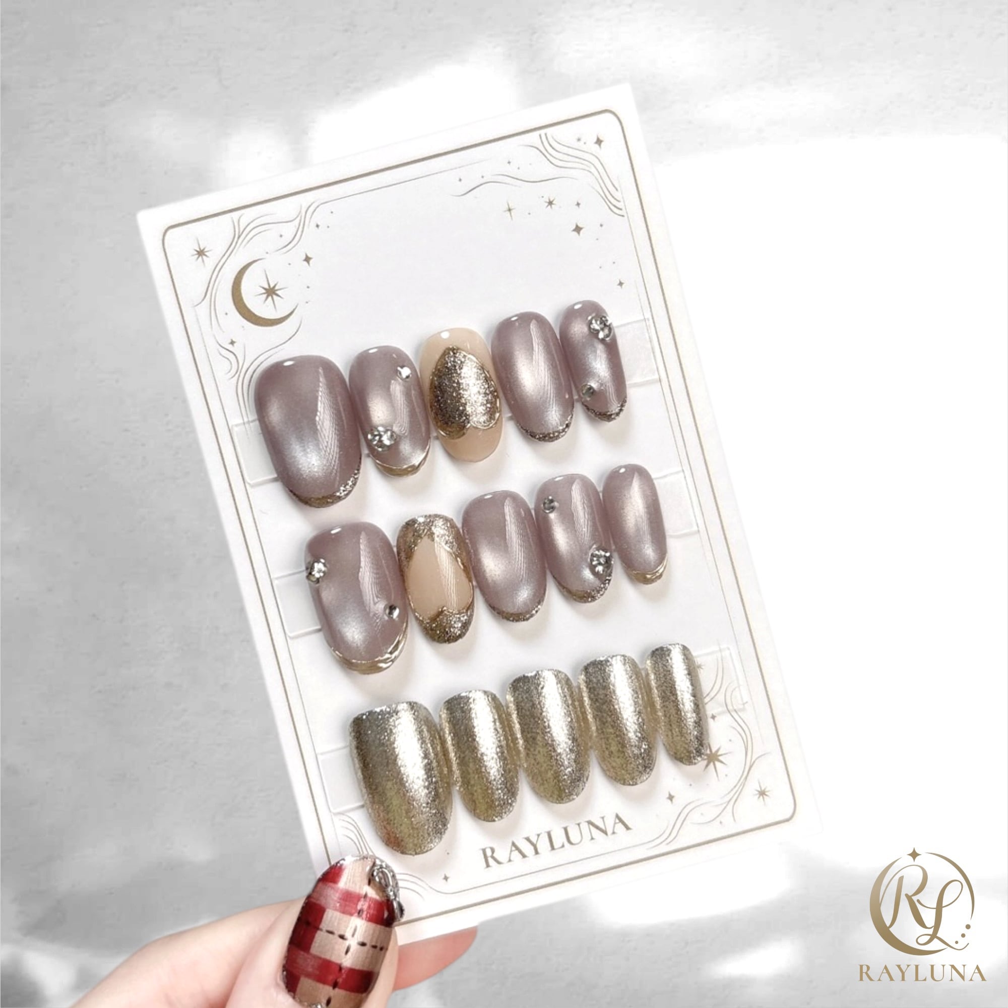 【#864】繰り返し使える【プレミアム】ネイルチップ15枚セット/ミディアム オーバル/XY424