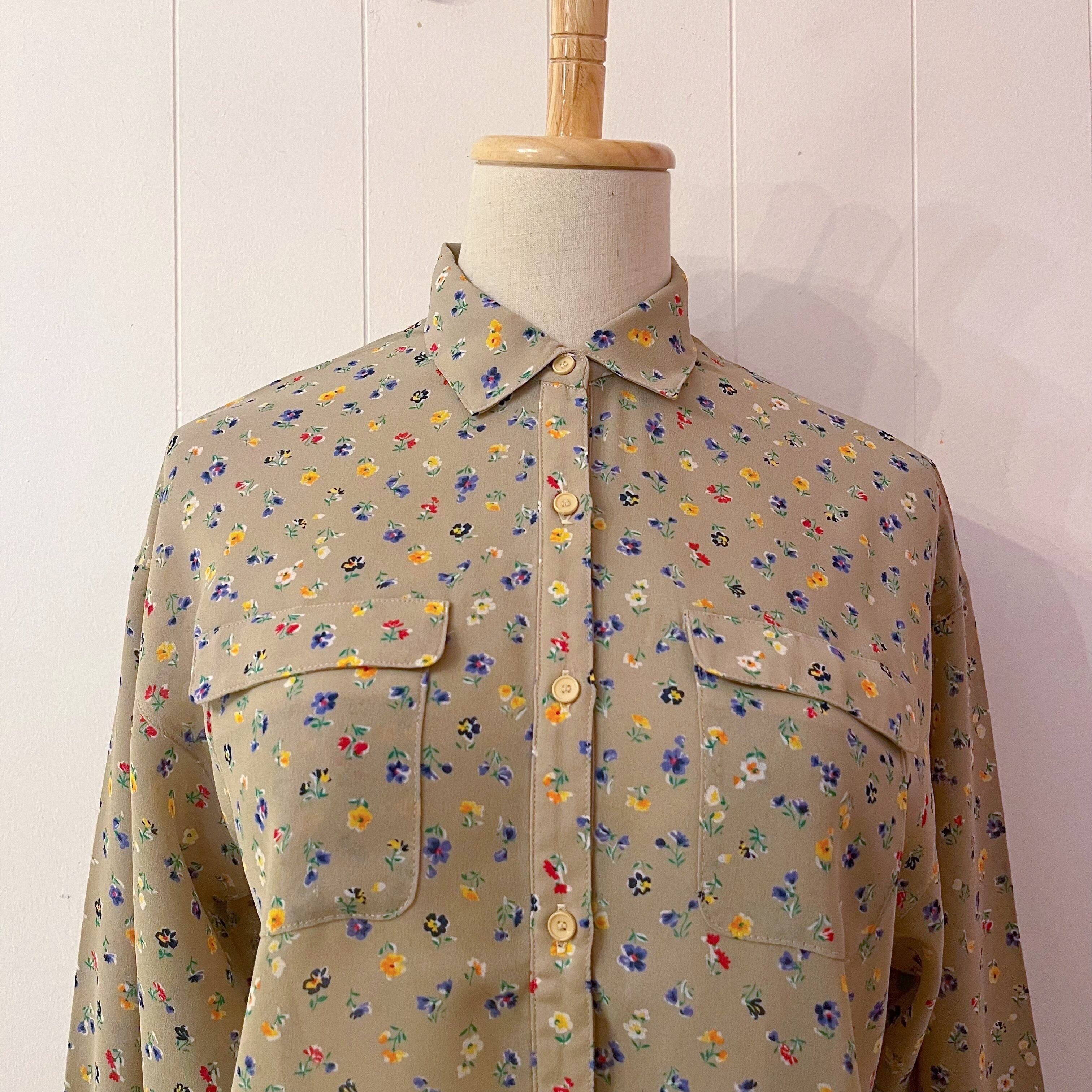 yellow purple mini flower sheer blouse