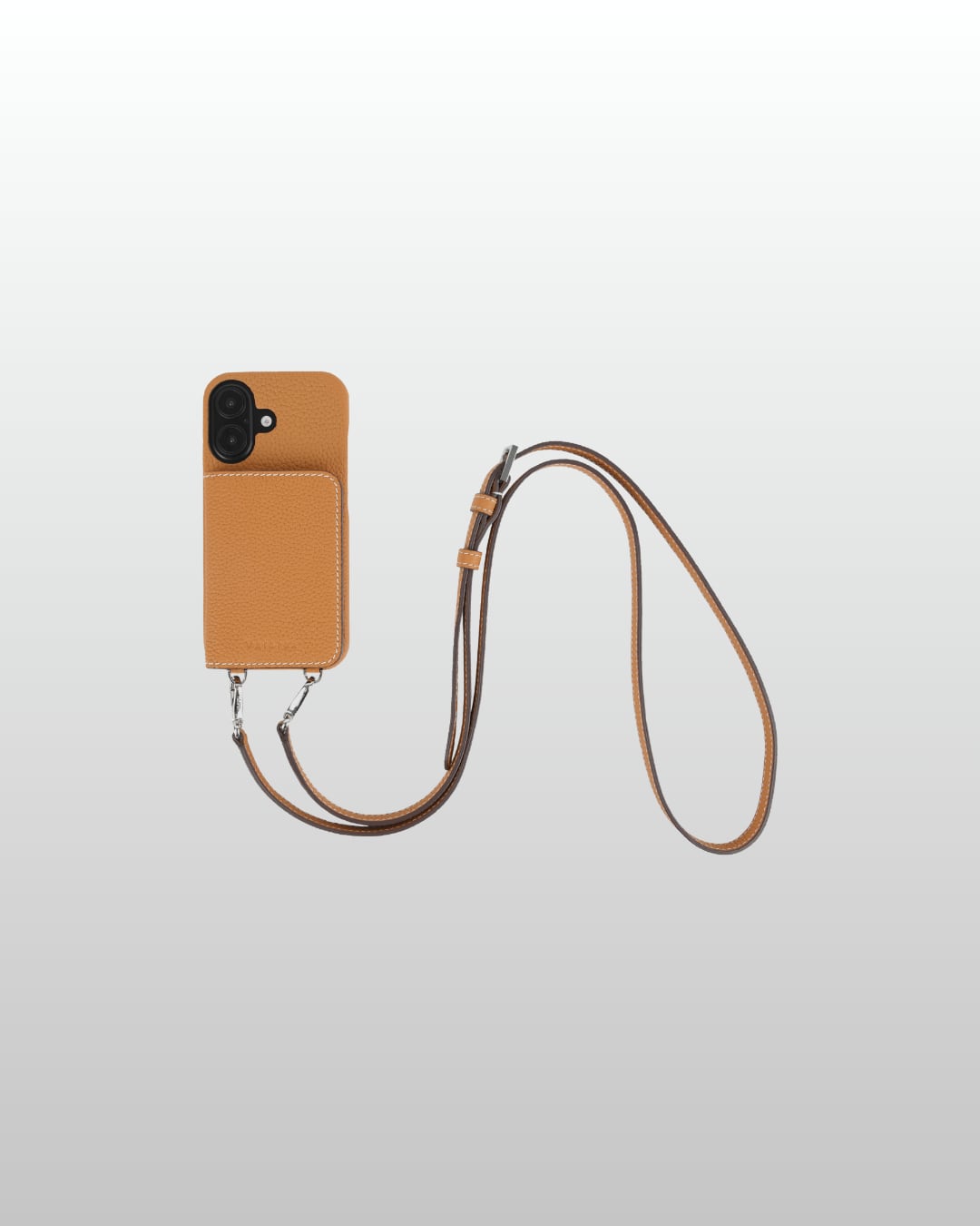 【iPhone16シリーズ】バックカバー型ケース ストラップ付 ブラウン