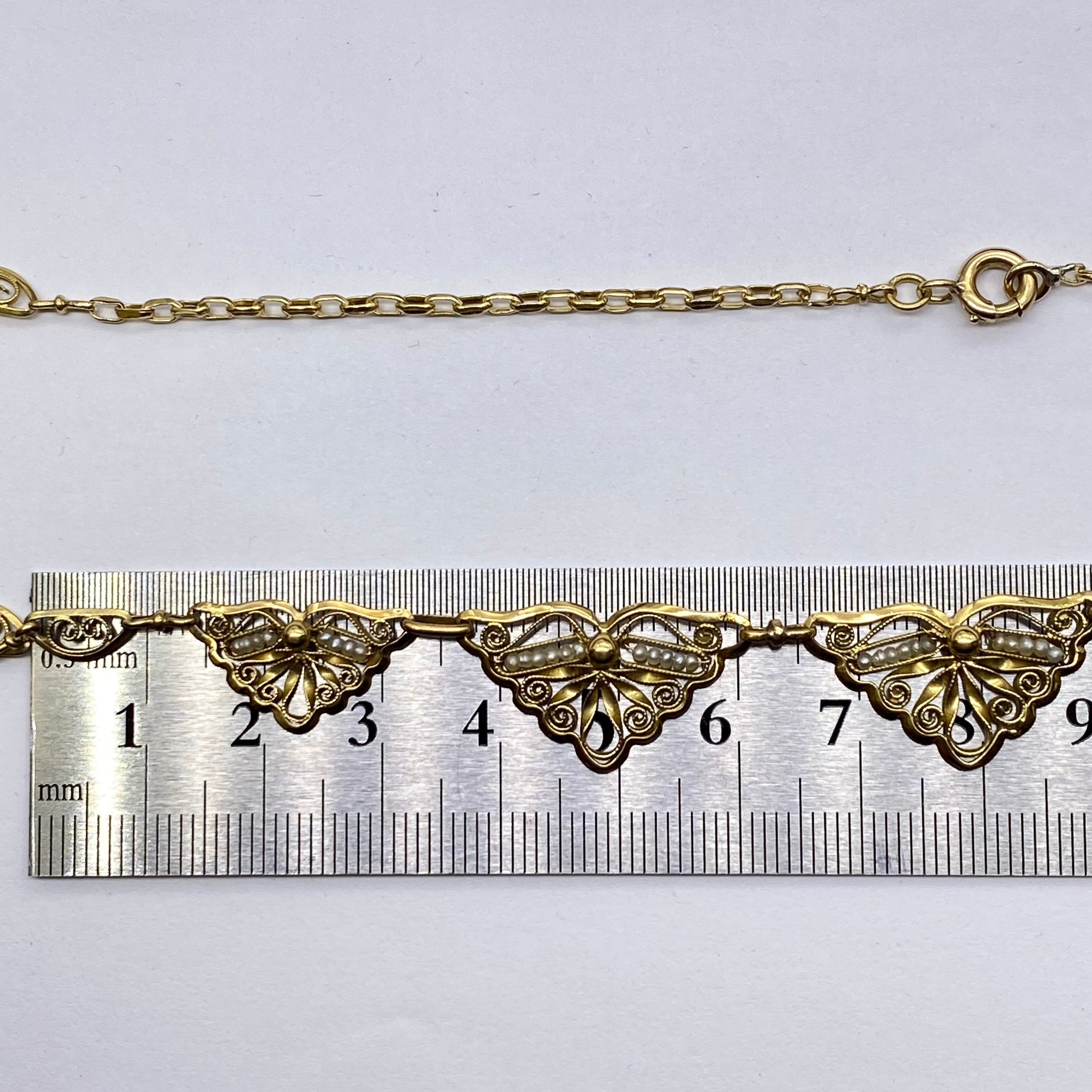 フランス アンティーク フィリグリー ネックレス K18 シードパール 蝶