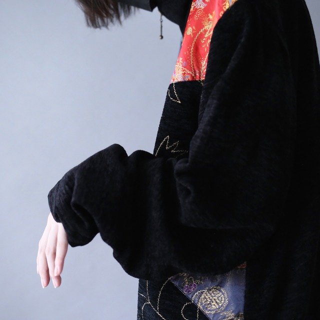 "和×モード" multi fabric and embroidery design velours jacket