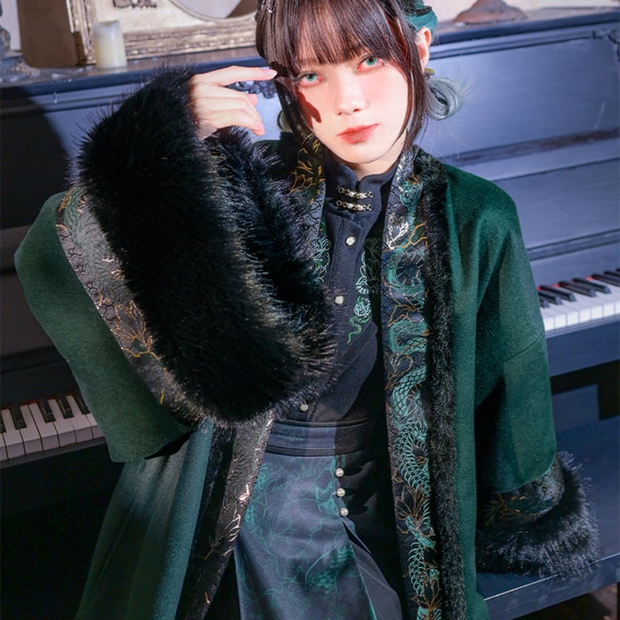 中華ゴシック レトロ 金縁 ウール ロング ロングコート 古怪舎