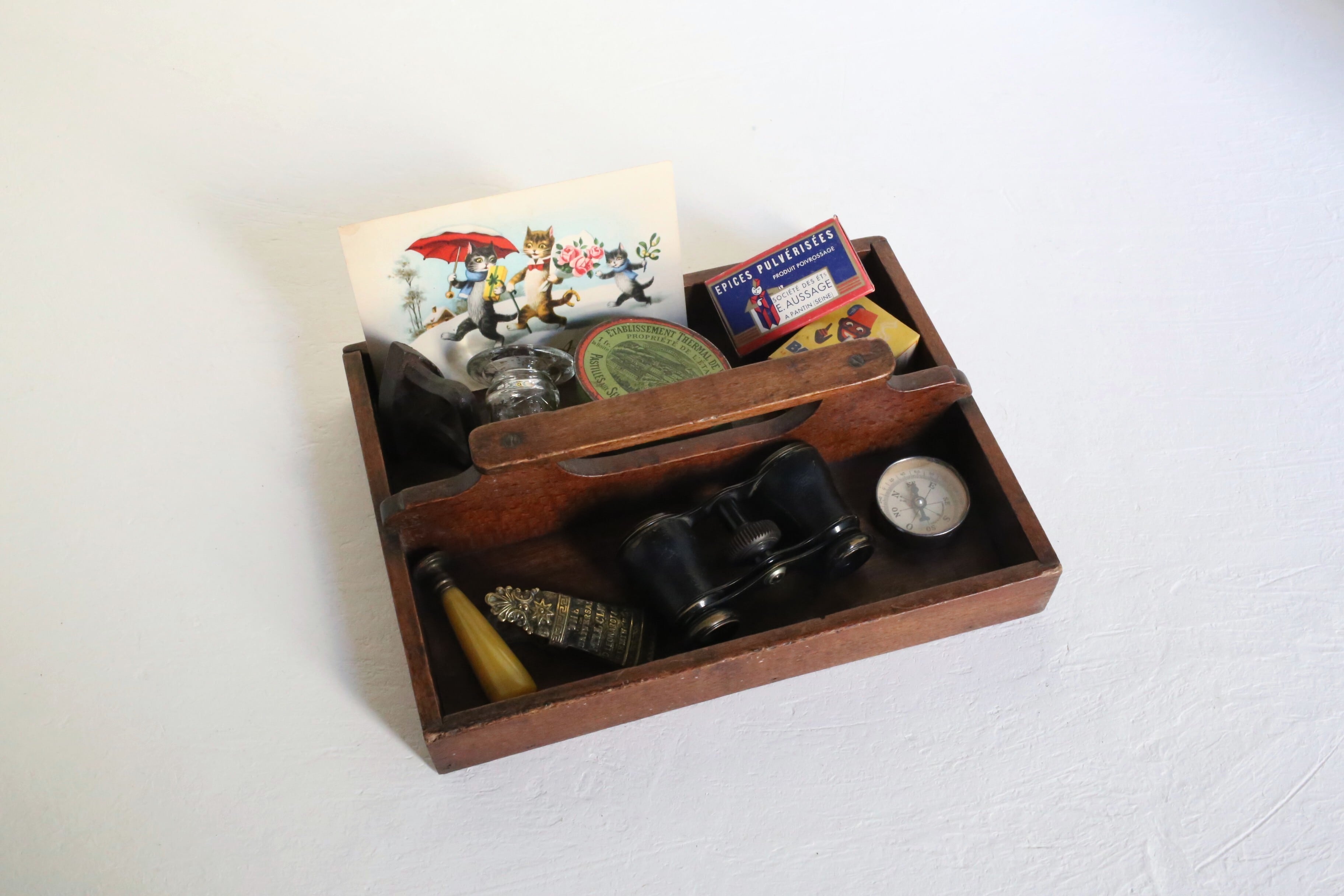 フランス アンティーク ヴィンテージ ツールトレイ カトラリートレイ 持ち手付き N-02234