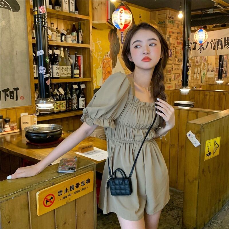 カジュアルパンツ サマーハイウェスト薄手ジャンプスーツ オールインワン ショーツ 大人ガーリー スウィート キュート 夏物 ブルマー モンロー8142108228