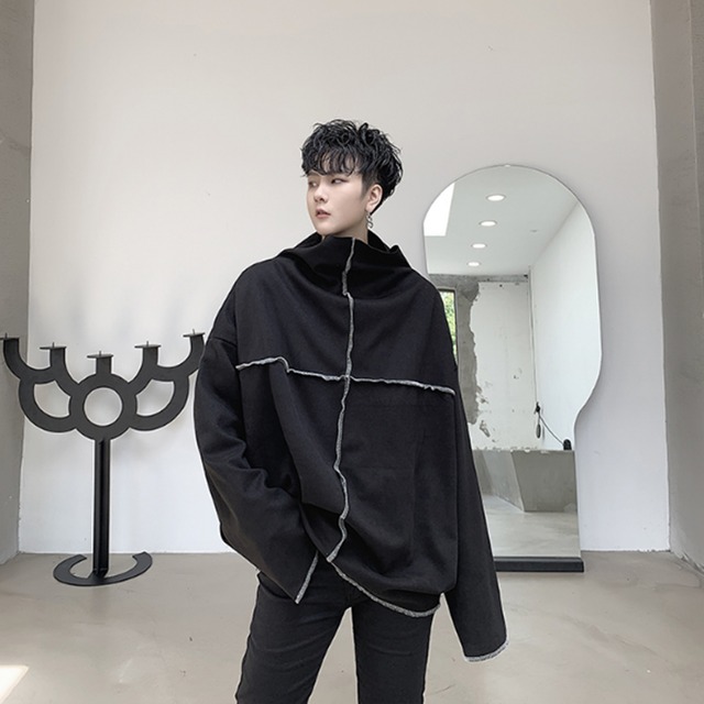 シームデザイン ボトルネック トレーナー スヌード型 オフタートル ネックメンズ ユニセックス 黒 ブラック モード系 スウェット シンプル ゴシック ビックシルエット ハイネック ワイドシルエット 長袖 オーバーサイズ ゆったり ルーズシルエット 韓国 原宿系 お支払い シームデザイン ボトルネック トレーナー スヌード型 オフタートル ネックメンズ ユニセックス 黒 ブラック モード系 スウェット シンプル ゴシック ビックシルエット ハイネック ワイドシルエット 長袖 オーバーサイズ ゆったり ルーズシルエット 韓国 原宿系 お支払い