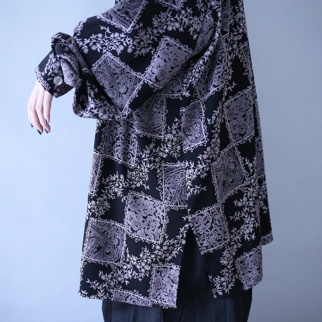 flower and reef monotone art pattern over silhouette shirt