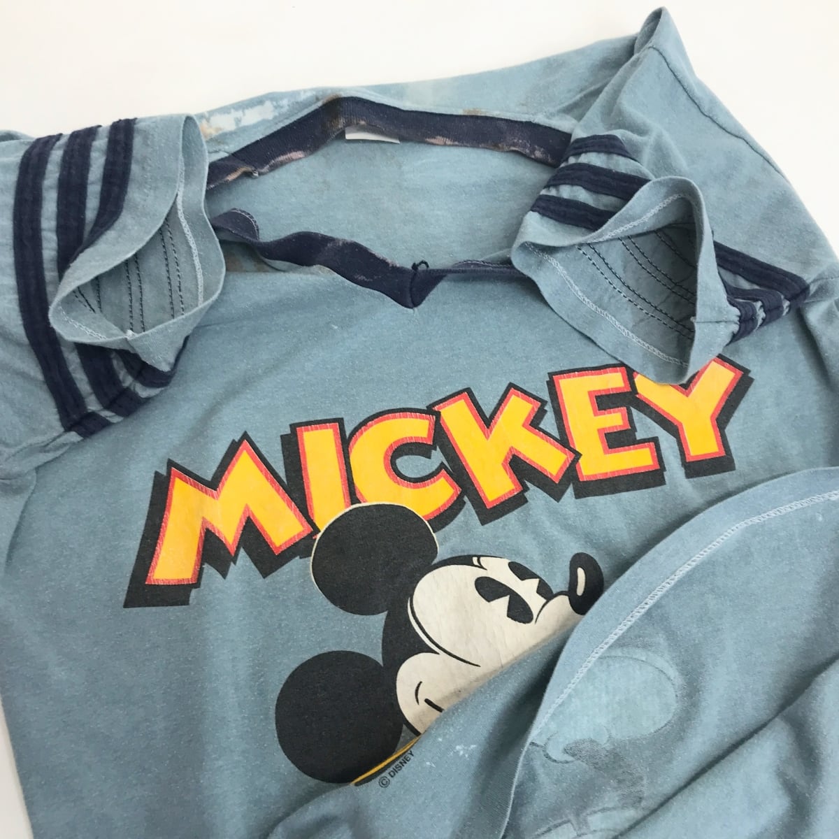 ベルバシーン 90年代 USA製 DISNEY MICKEY ミッキー フットボールＴシャツ ブルーグレー ML 半袖 タグ