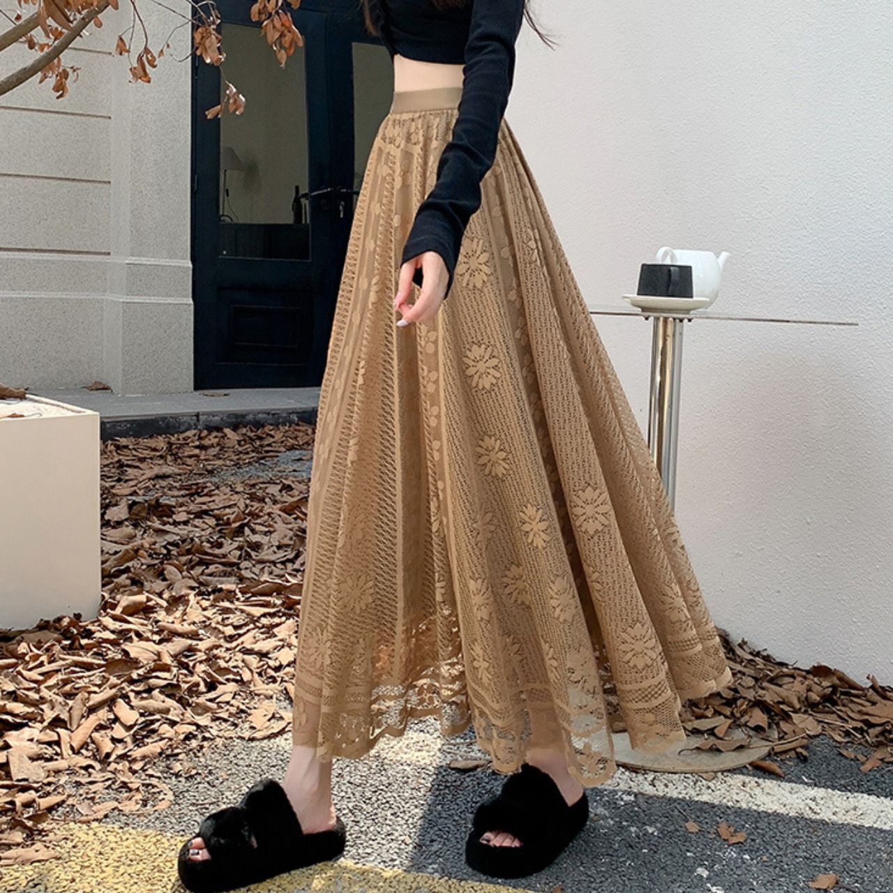 フラワーレース フレア ロング スカート 10294