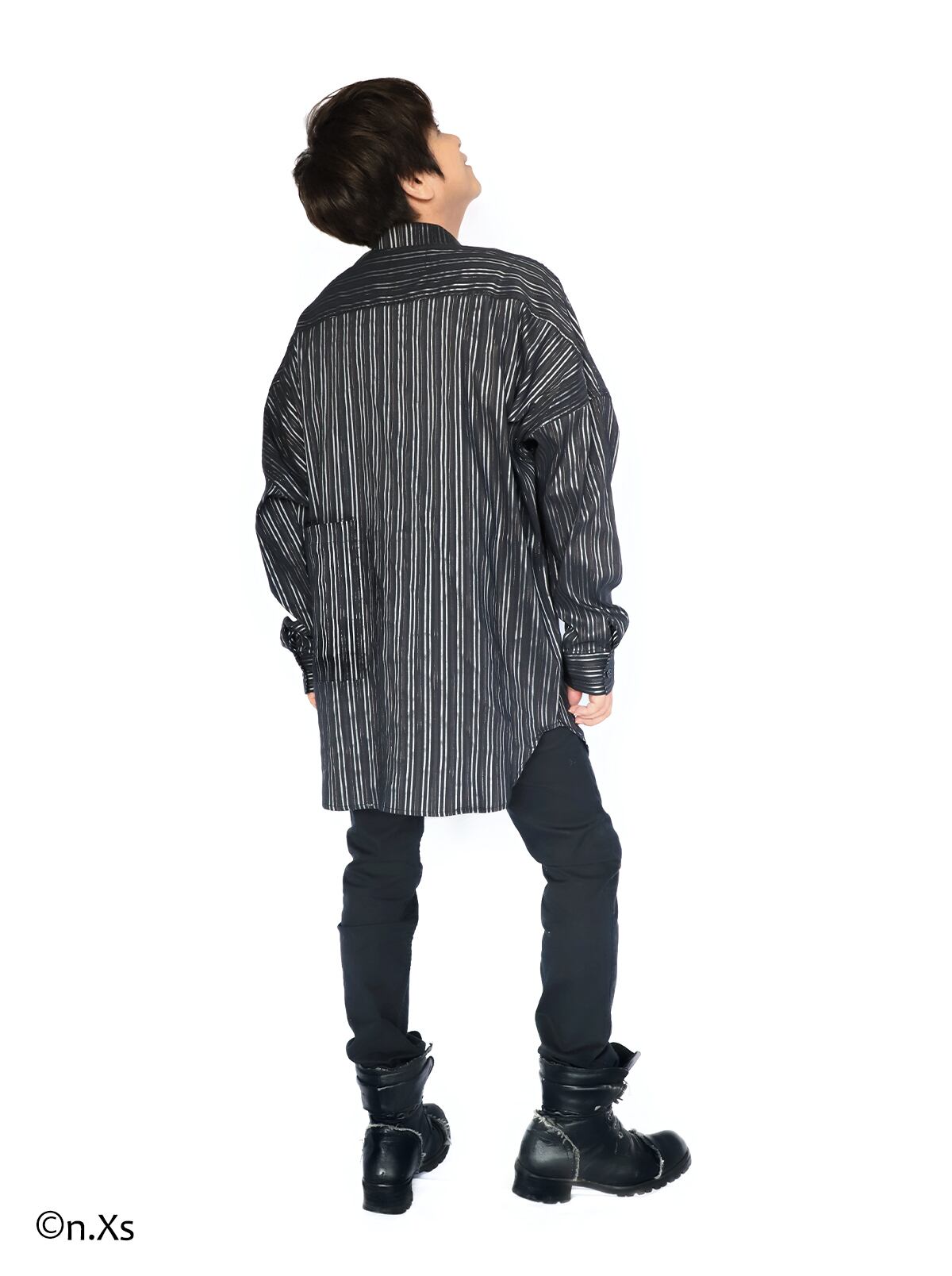 リラックスフィットシャツ タータンストライプ BLACK＆SILVER | n.Xs