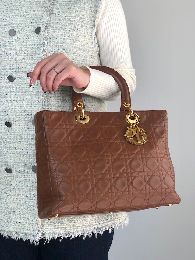 Christian Dior クリスチャン ディオール レディディオール ショルダーバッグ ブラウン カナージュ レザー 2WAY vintage ヴィンテージ オールド 8c3nvp