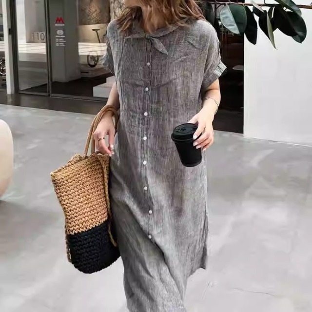 シャツワンピース  Aラインシルエット チェック柄  00132