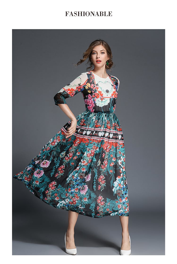 プリントフレアーワンピース