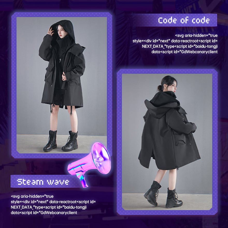 サイバーパンク フード付き オーバーサイズ ミドルコート ウィンド