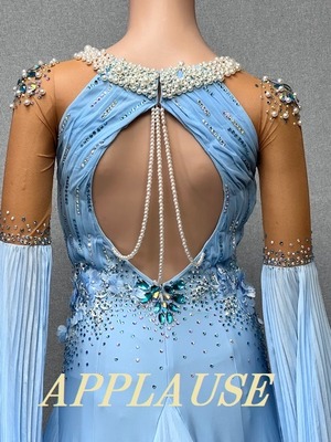 【新着】社交ダンス ドレス　スタンダード　モダンドレス　アクアブルー　M　ST-24-31  　デモ・競技用ドレス　発表会衣装　パーティドレス　ワンピース　舞台衣装