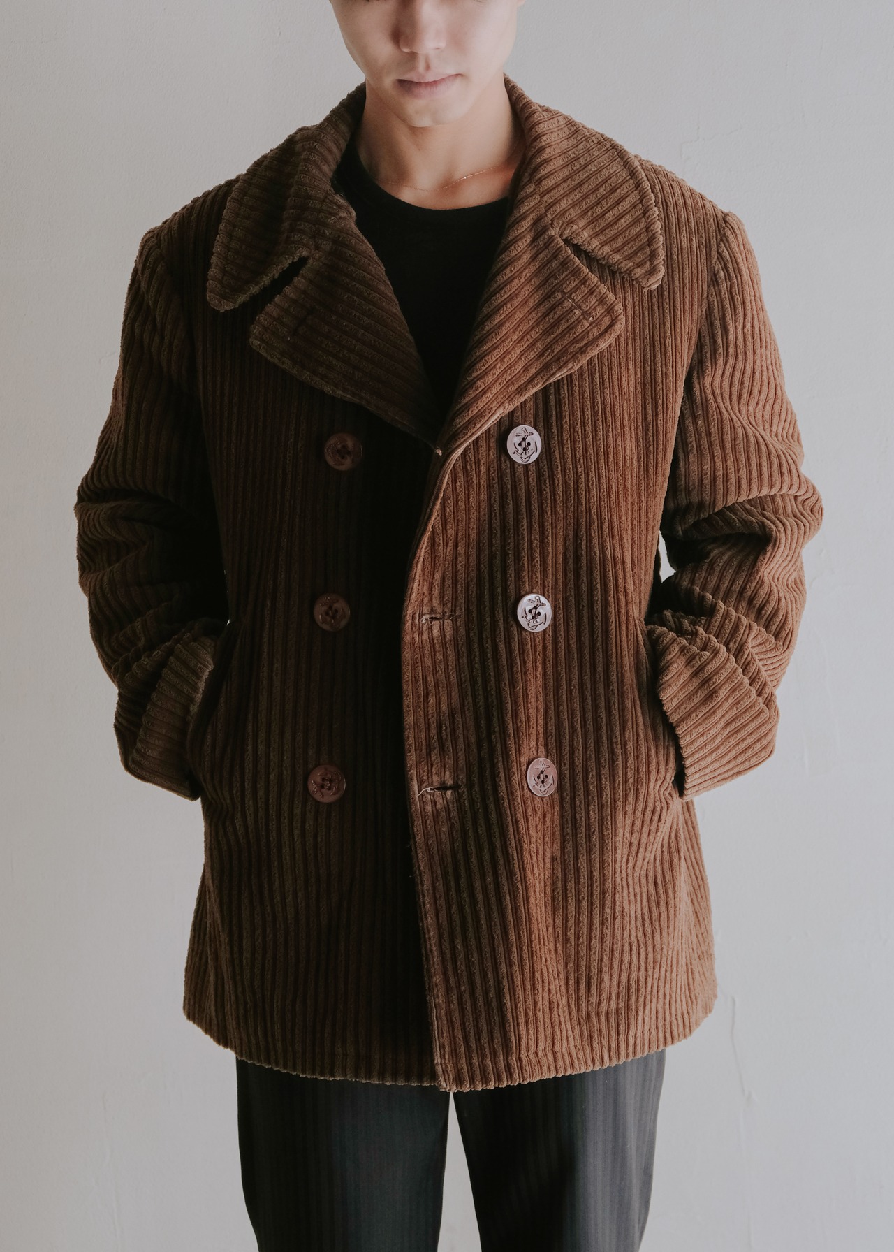 80's euro vintage wide-wale corduroy pea coat