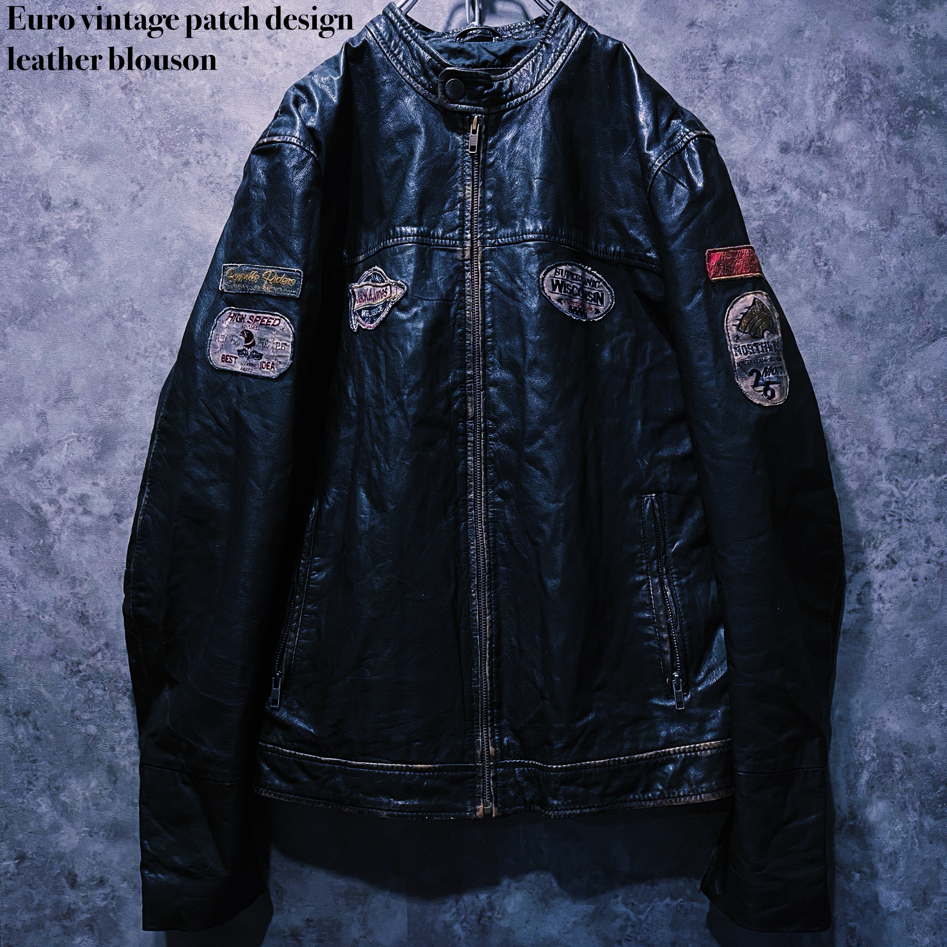 【doppio】Euro vintage patch design leather blouson