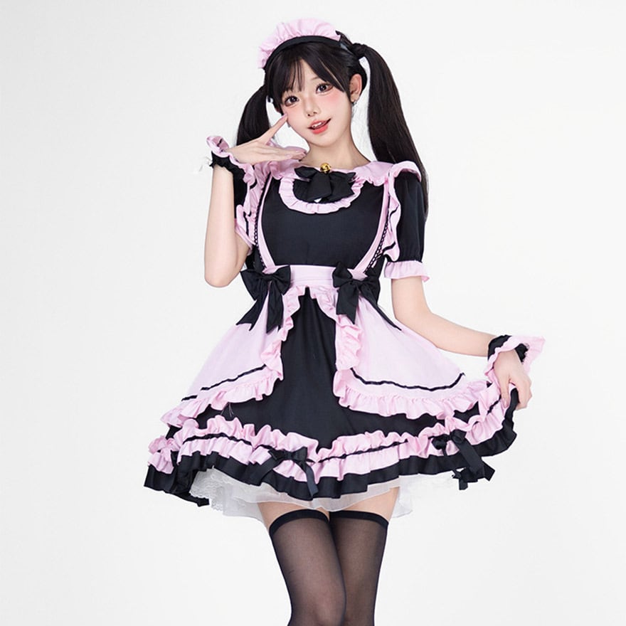 サブカル 服 地雷系 通販 ファッション 女子 メイド服 ワンピース エプロン 5点セット レトロ 闇かわいい ストリート系