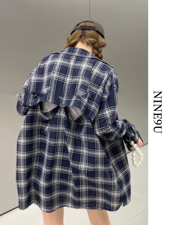 plaid back-open casual shirt【NINE5004】