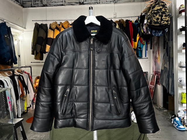 Supreme × SCHOTT SHEARLING COLLAR LEATHER PUFFY JACKET BLACK SMALL 53519