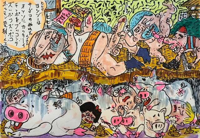 原画・着色ドローイング  B6ドローイング「畳をはさんで… （冬、ちょっとしたオンドルになるべか？）」