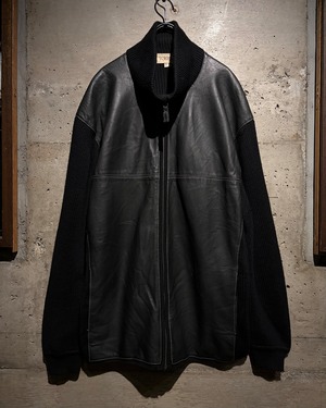 【Caka】“TORRAS” Leather Switching Vintage Zip Up Knit Jacket