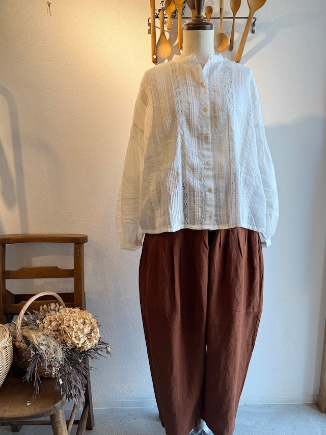 YARRA  INDIAピンタック&レースブラウス
