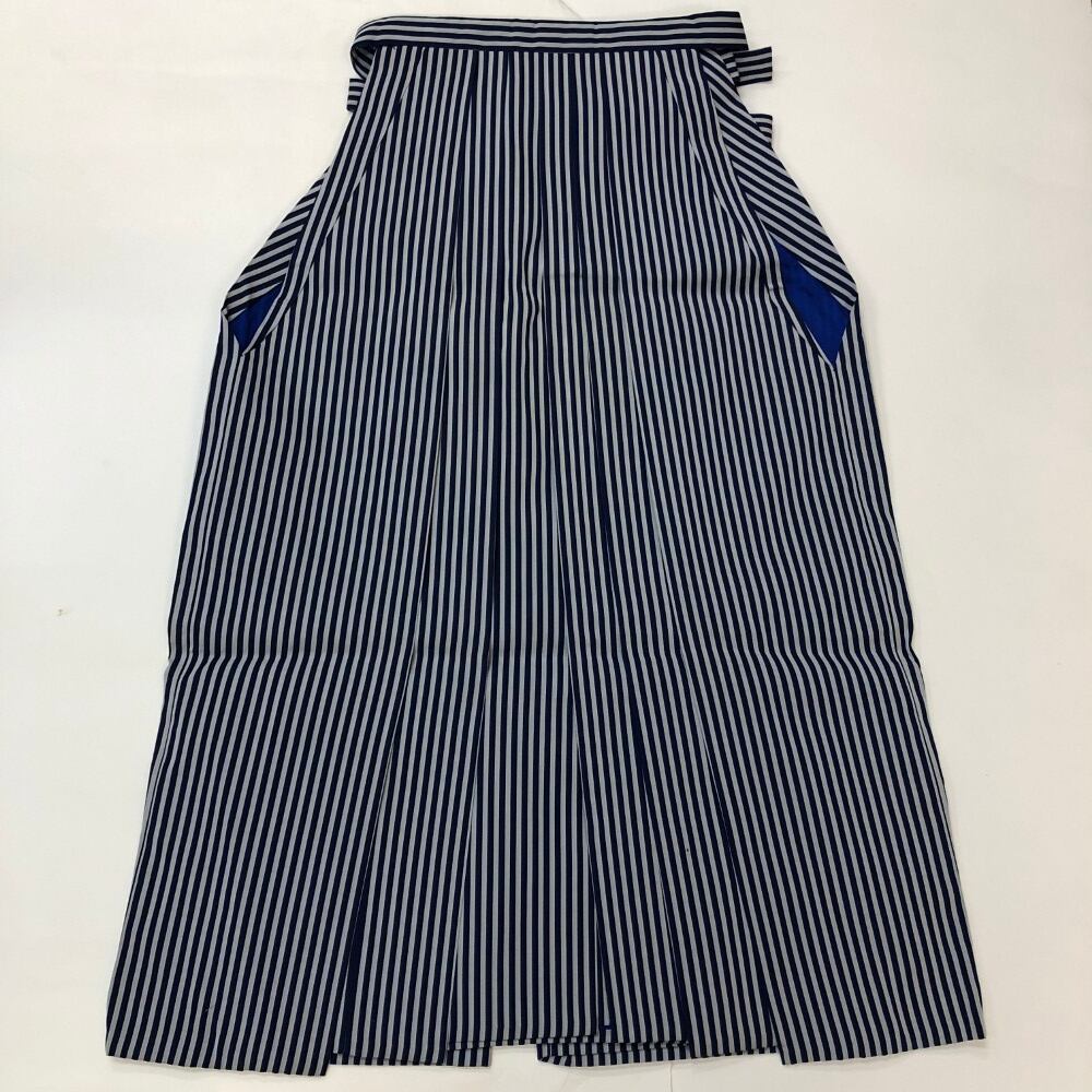 袴 行灯袴 男袴 紐下丈90cm L-2L size 男性用袴 成人式袴 青 グレー 縞 中古 6352