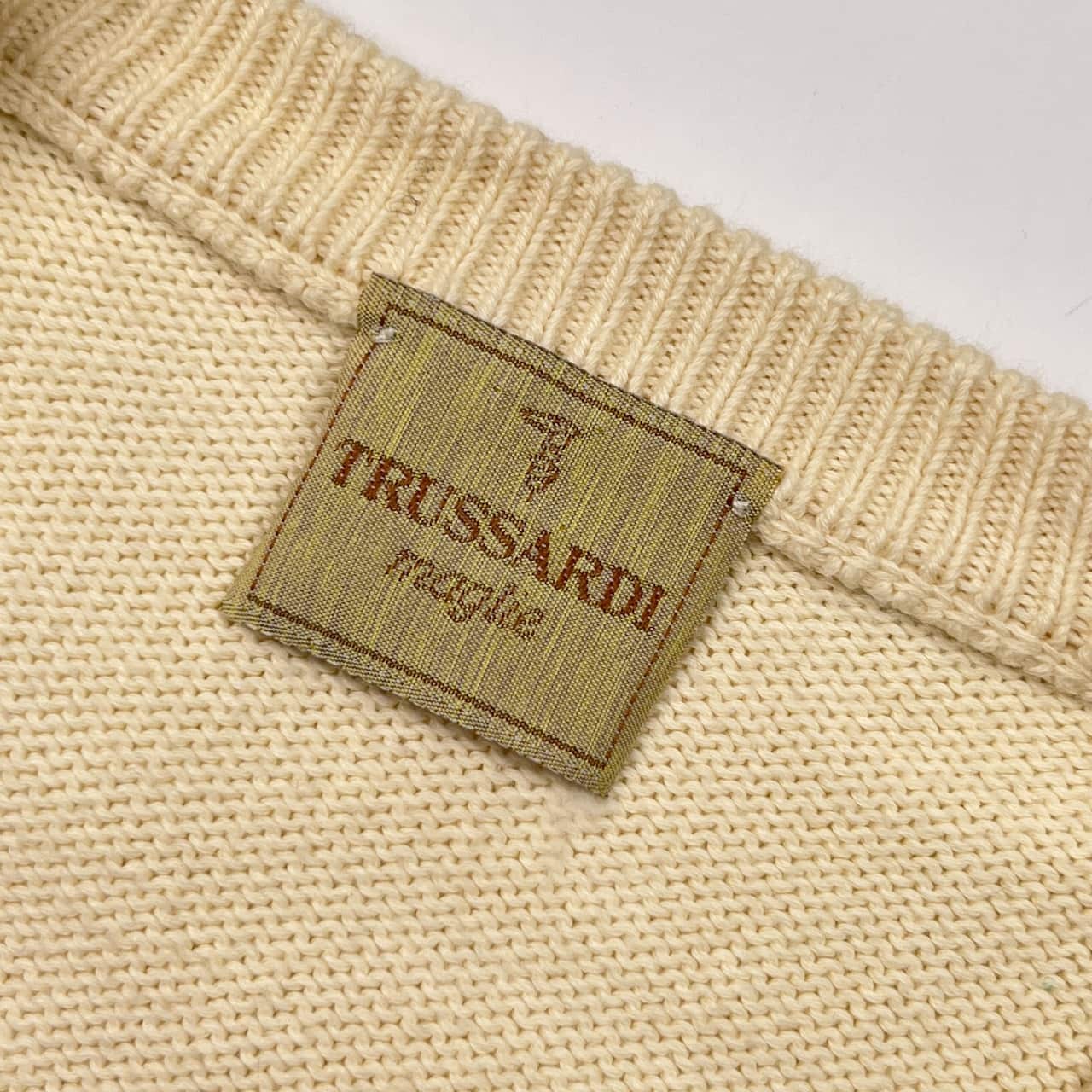 イタリア製 TRUSSARDI トラサルディ Vネック 長袖 コットン ニット セーター L/アイボリー メンズ