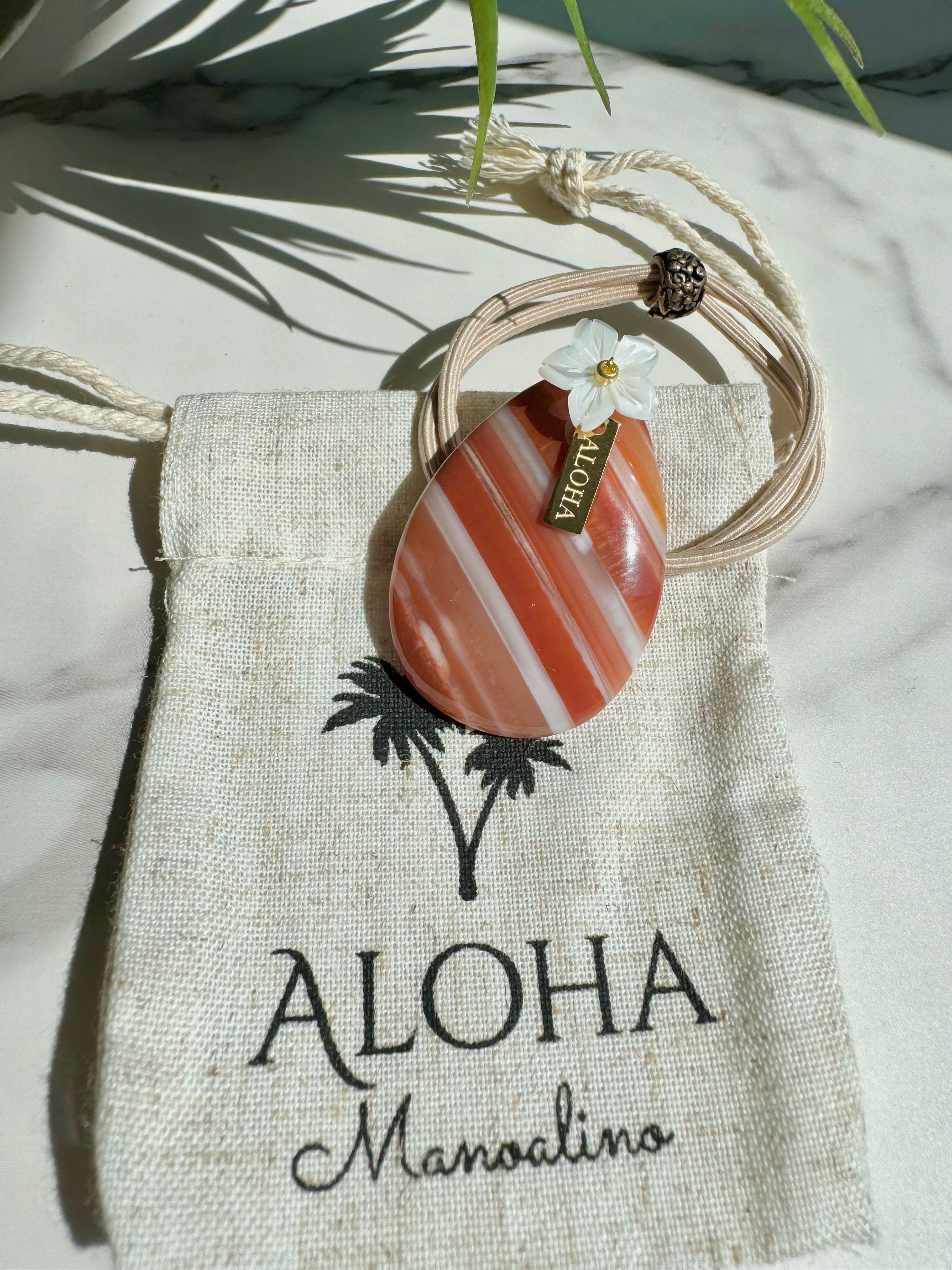 Hawaiian Brown Orange agate×Plumeria hair accessory(ブラウン
