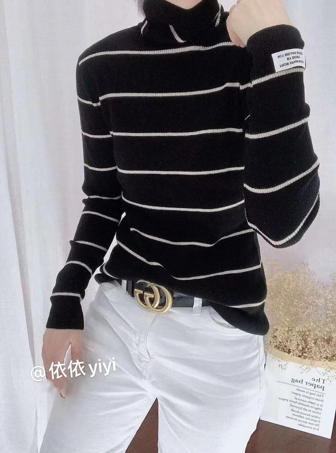 ボーダー　タートルネックニット　AJ111-560