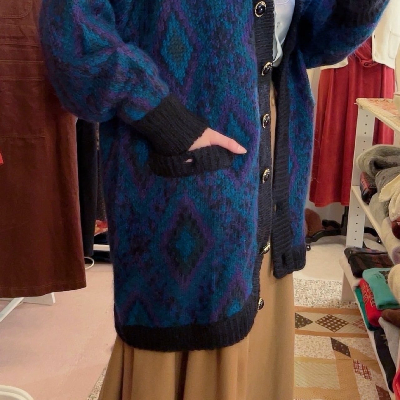 blue diamond liner knit cardigan