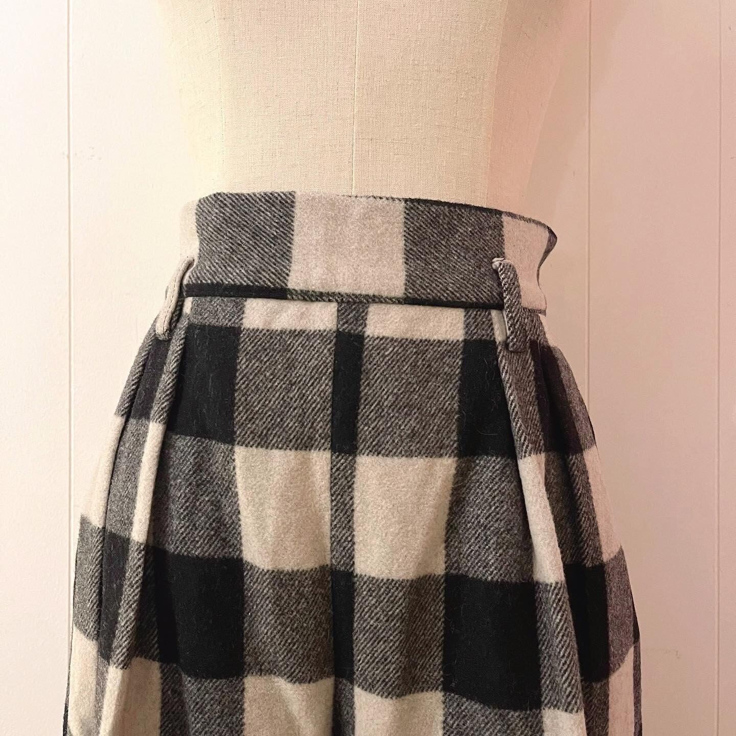 block check wool wide pants