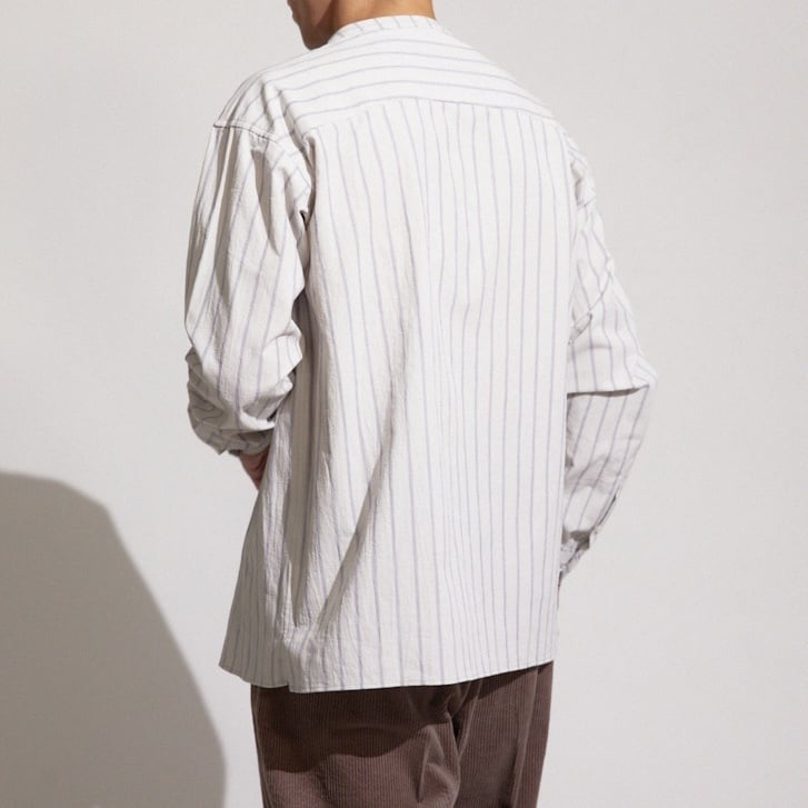 WASHER STRIPE BAND COLLAR SHIRT / ワッシャーストライプバンドカラー